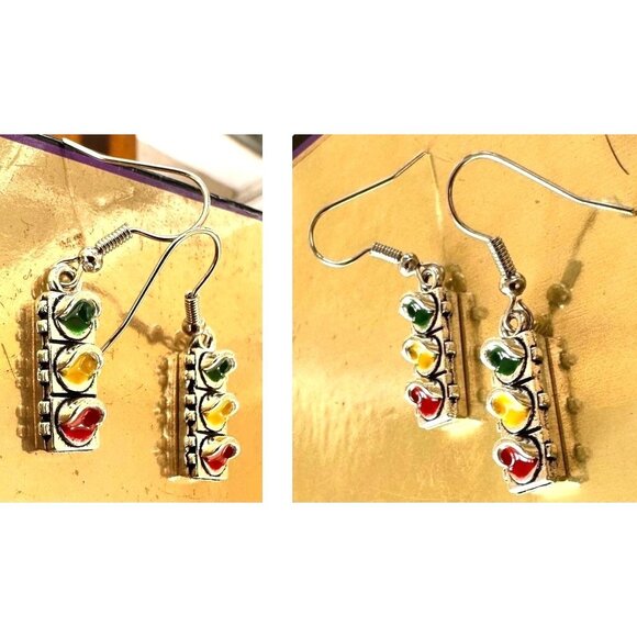 Traffic Light Earrings Signal New Dangle Hooks Stop Wait Go Crossing Gua… - Picture 6 of 13